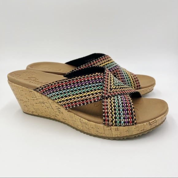 Skechers Cali Size 9 Beverlee Delighted Wedge Vegan Sandals Rainbow Multicolor - Picture 2 of 16
